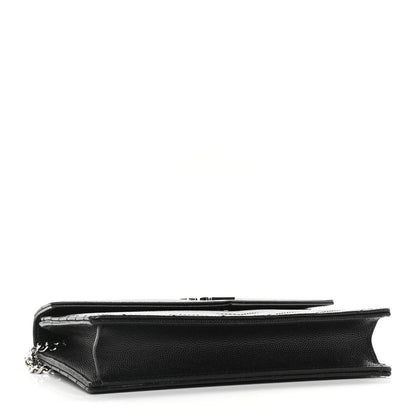 Saint Laurent Grain De Poudre Matelasse Chevron Monogram Envelope Chain Wallet Black 4 of 8