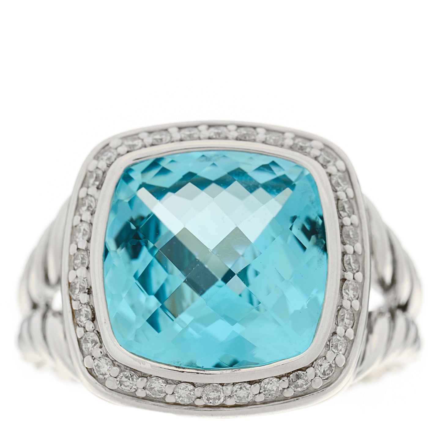 Sterling Silver Diamond Blue Topaz 11mm Albion Ring 51 5.75