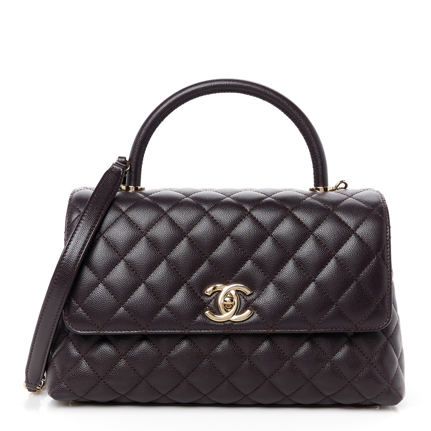 Chanel Caviar Quilted Small Coco Handle Flap Dark Brown 1 of 12
