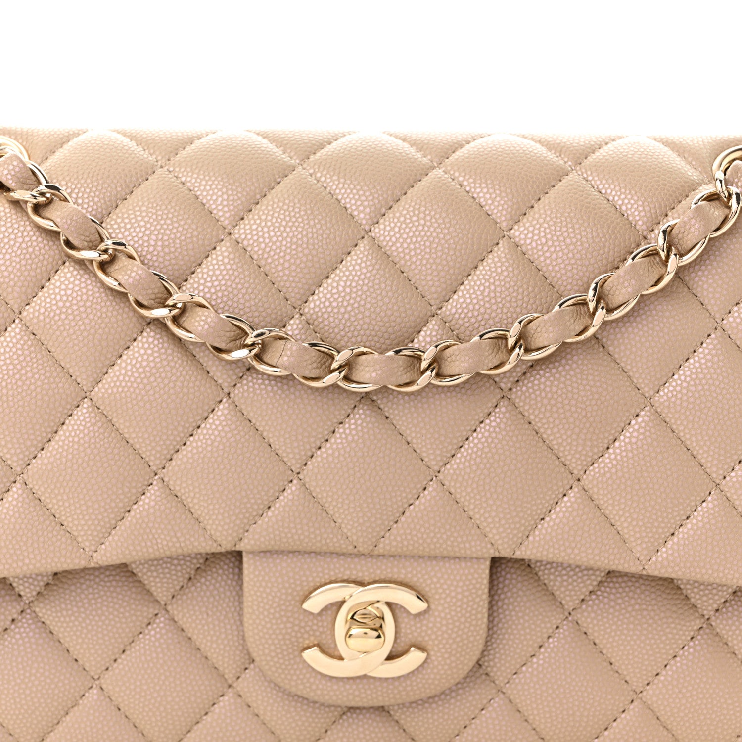 Chanel Iridescent Caviar Quilted Medium Double Flap Dark Beige 8 of 10