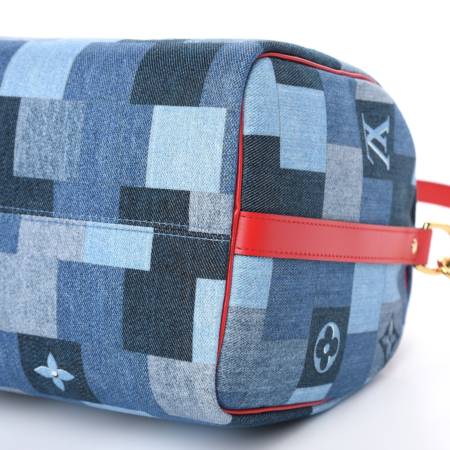 Denim Damier Monogram Patchwork Speedy Bandouliere 30 Blue Rouge