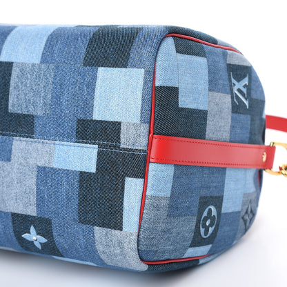 Louis Vuitton Denim Damier Monogram Patchwork Speedy Bandouliere 30 Blue Rouge 8 of 9