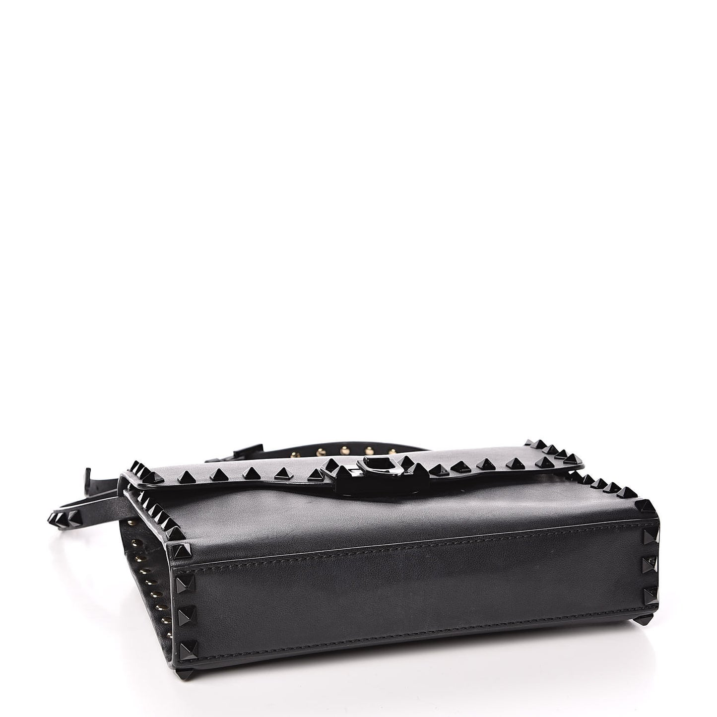 Vitello Monochrome Medium Rockstud Flip Lock Crossbody Bag Black