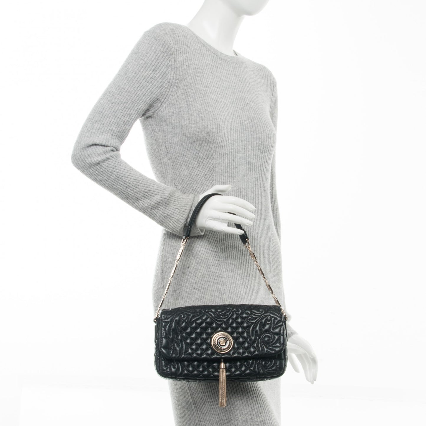 Nappa Barocco Quilted Calliope Vanitas Shoulder Bag Black