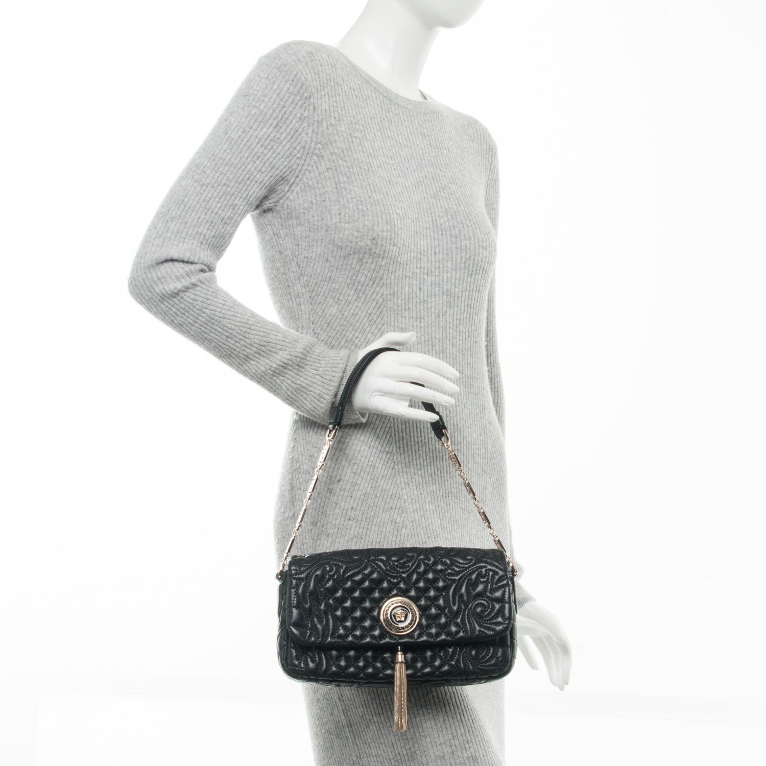 Versace Nappa Barocco Quilted Calliope Vanitas Shoulder Bag Black 2 of 7