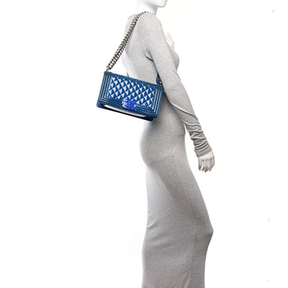 Chanel Patent Calfskin Quilted Medium Plexiglass Boy Flap Blue 2 of 11