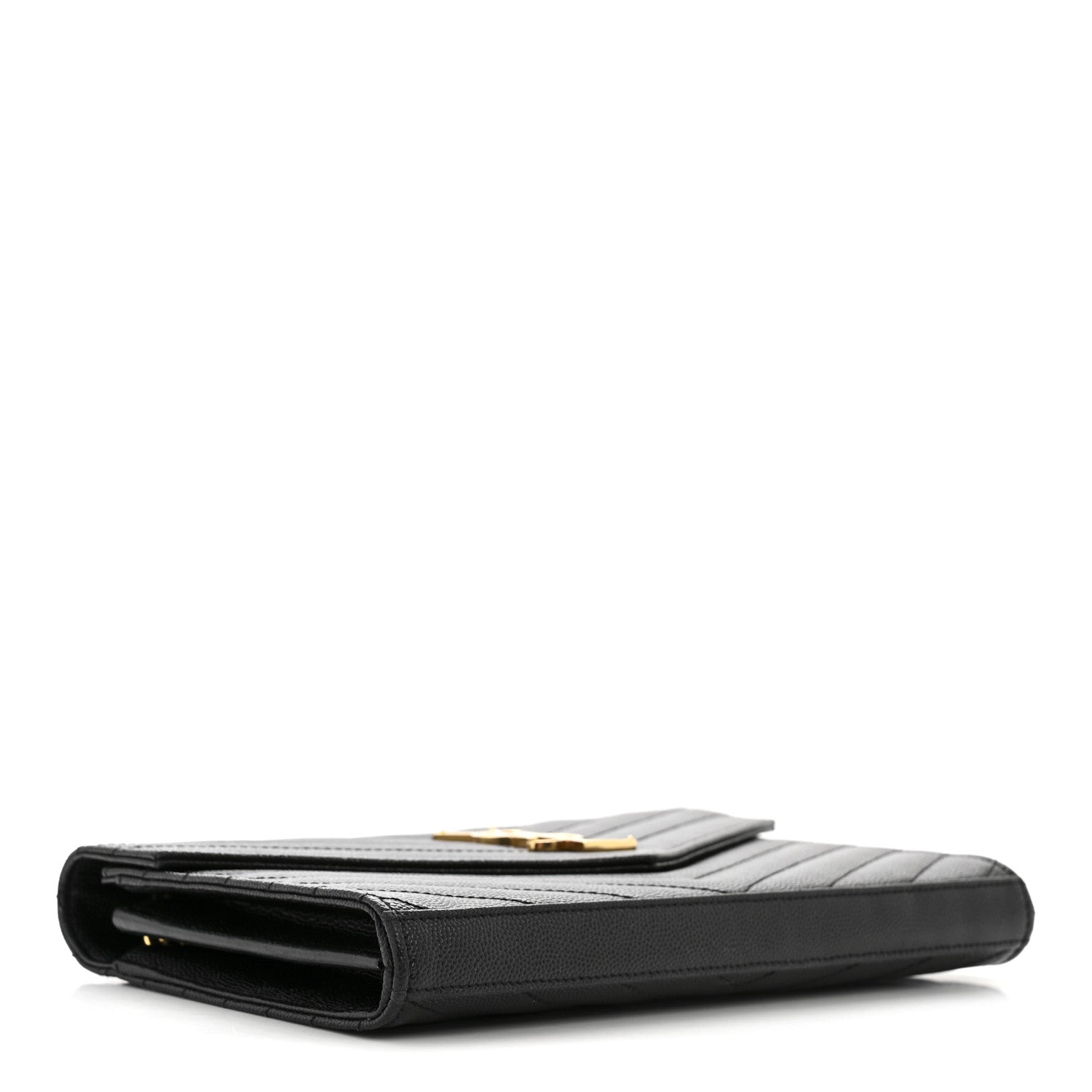 Saint Laurent Grain De Poudre Matelasse Chevron Monogram Chain Wallet Black 4 of 14