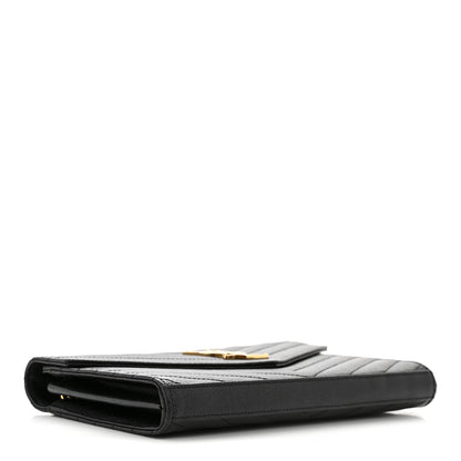 Saint Laurent Grain De Poudre Matelasse Chevron Monogram Chain Wallet Black 4 of 14