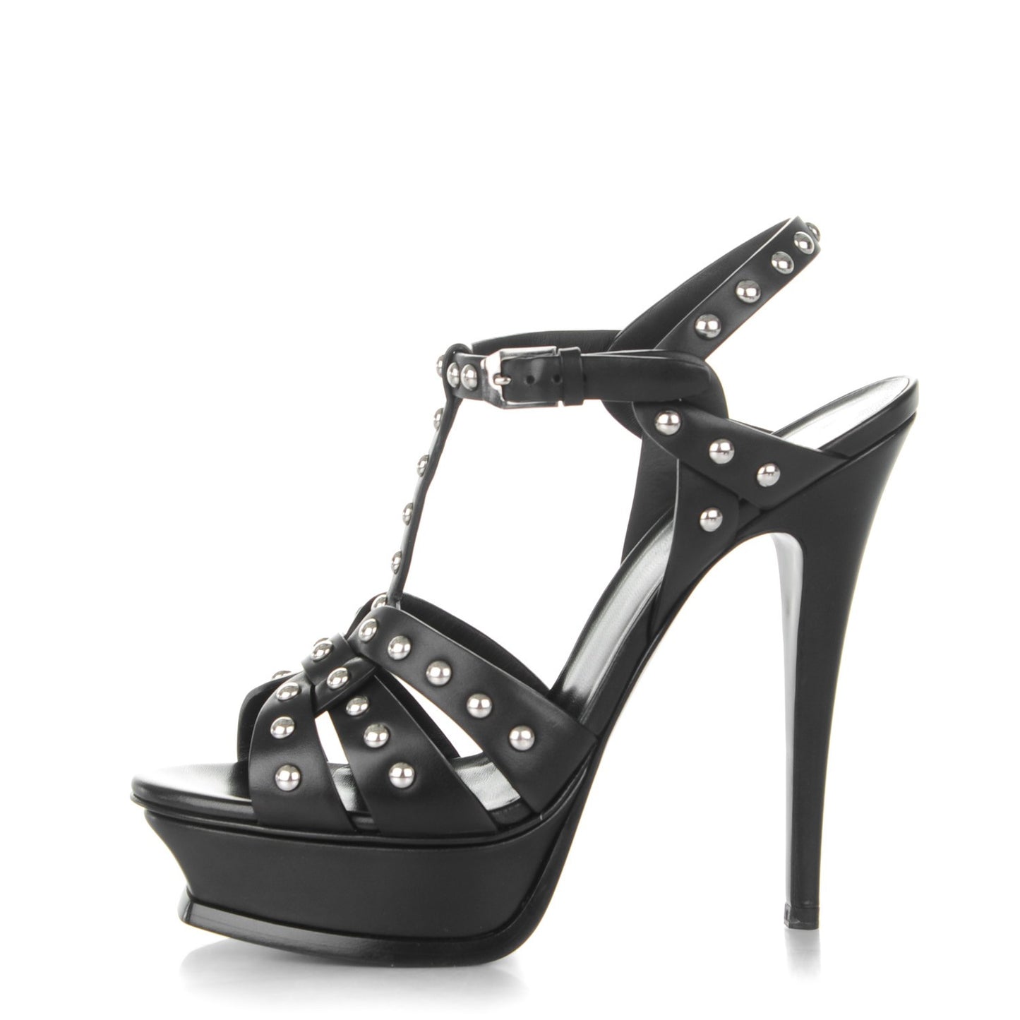 Calfskin Tribute 105 Studded Platform Sandals 38 Black