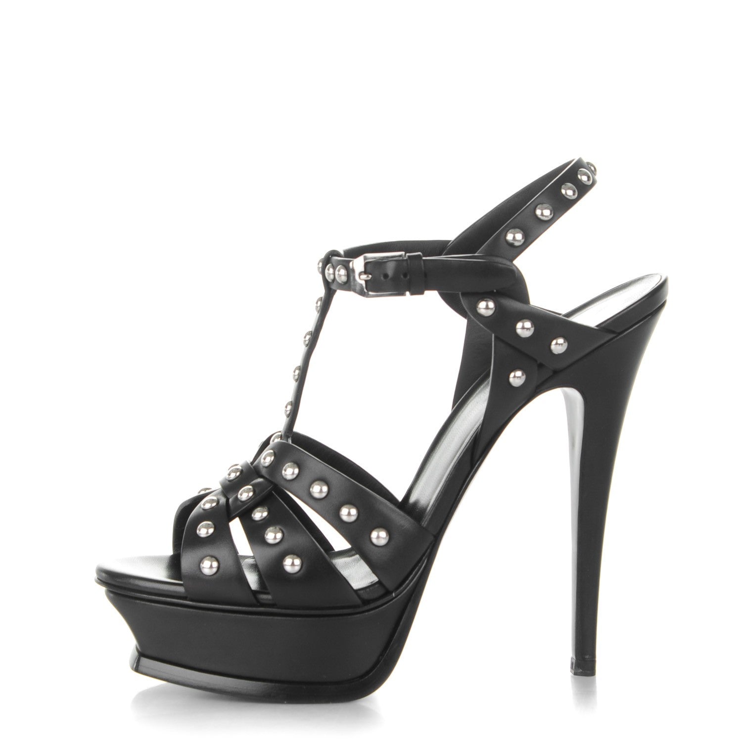 Saint Laurent Calfskin Tribute 105 Studded Platform Sandals 38 Black 1 of 6