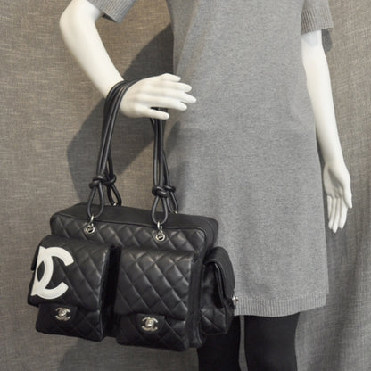 Chanel Calfskin Quilted Large Cambon Multipocket Reporter Black White 2 of 13