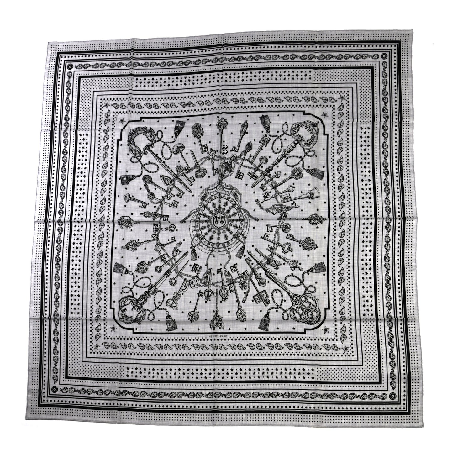 Cashmere Silk Les Cles Bandana Shawl 140 Gris Chine Black