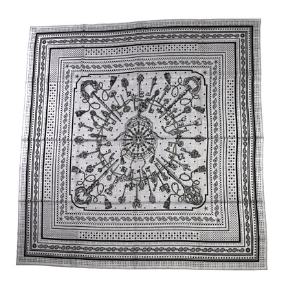 Hermes Cashmere Silk Les Cles Bandana Shawl 140 Gris Chine Black 1 of 5