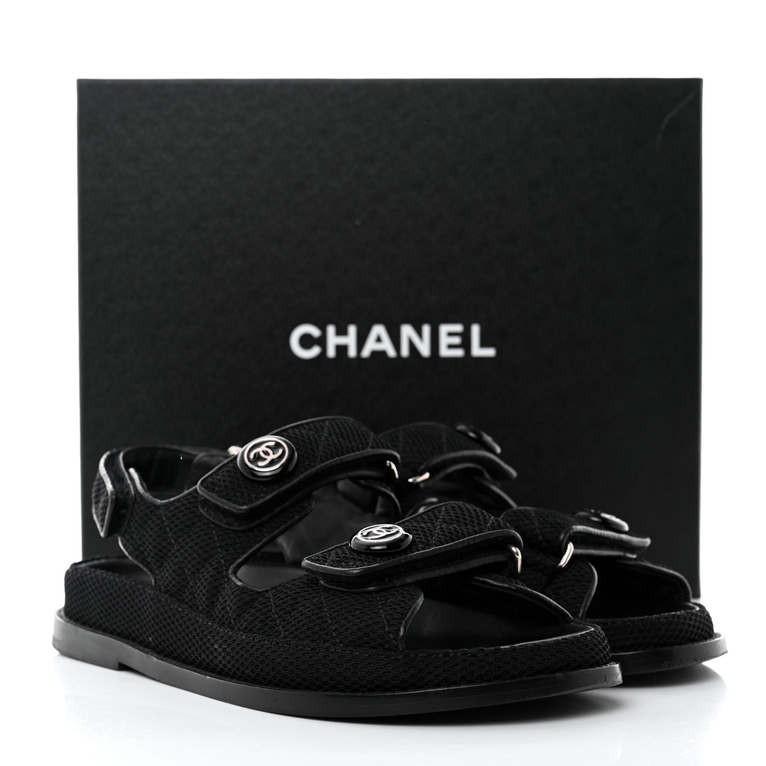 Chanel Fabric Velcro Dad Sandals 38 Black 9 of 9