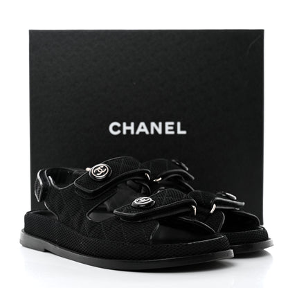 Chanel Fabric Velcro Dad Sandals 38 Black 9 of 9