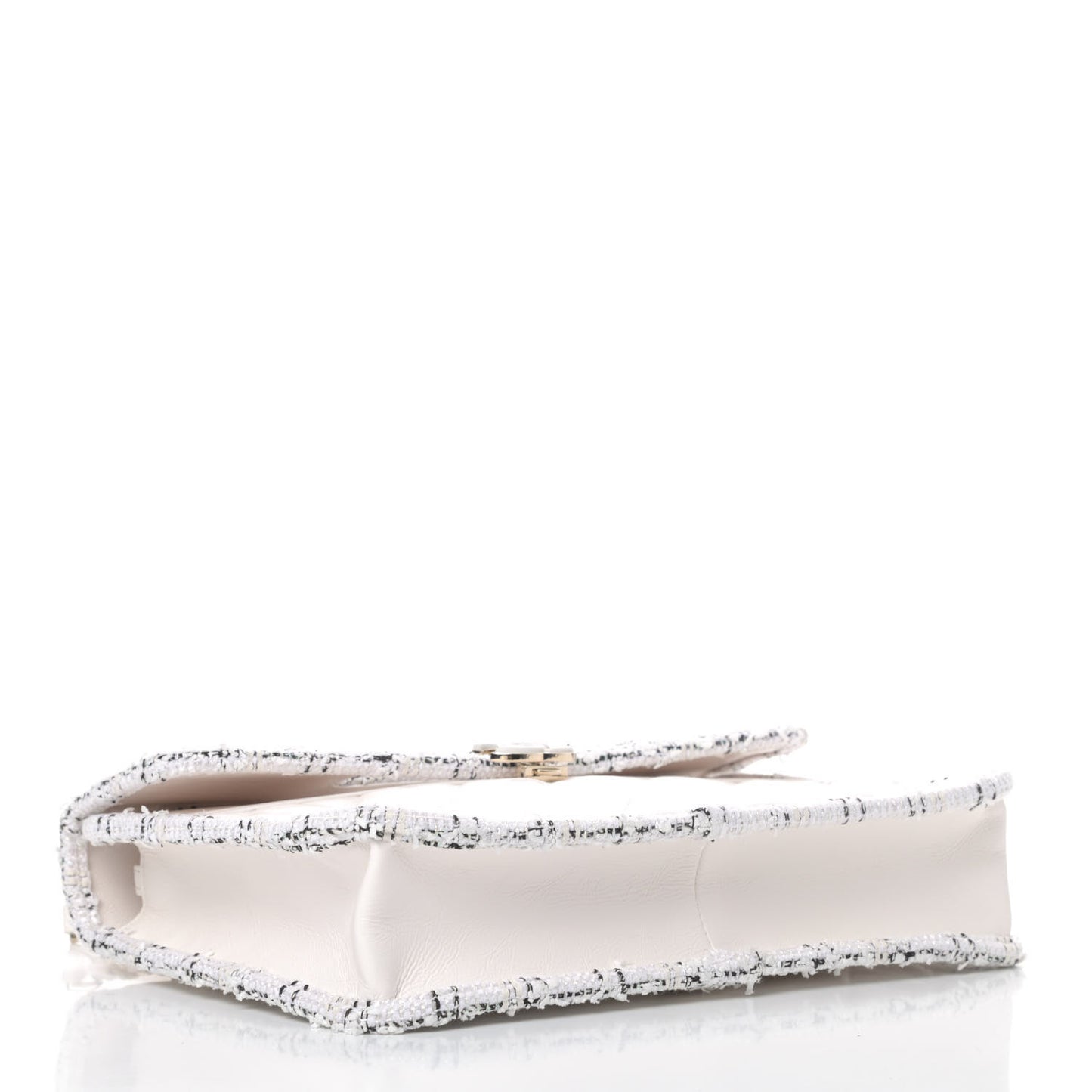 Aged Calfskin Tweed Top Handle Charm Flap White
