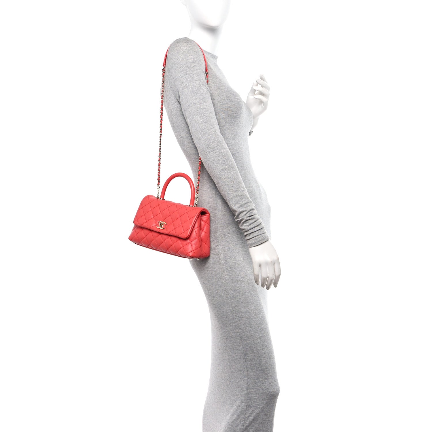Chanel Caviar Quilted Mini Coco Handle Flap Red 3 of 10