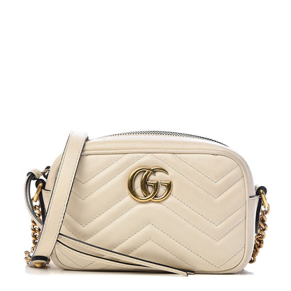 Gucci Calfskin Matelasse Mini GG Marmont Chain Shoulder Bag White 1 of 13