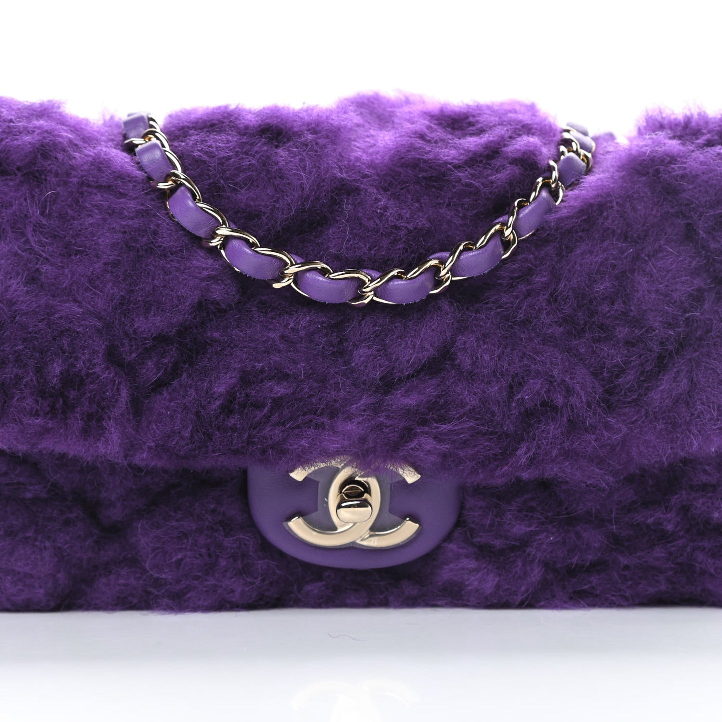 Shearling Lambskin Quilted Flap Purple