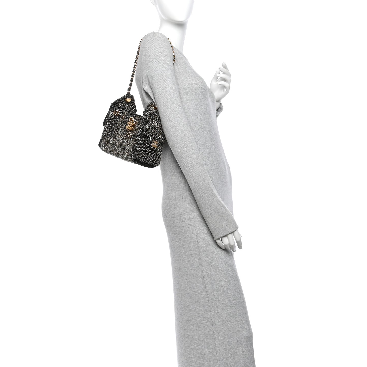 Tweed Quilted Mini Chanel 25 Handbag Black Ivory