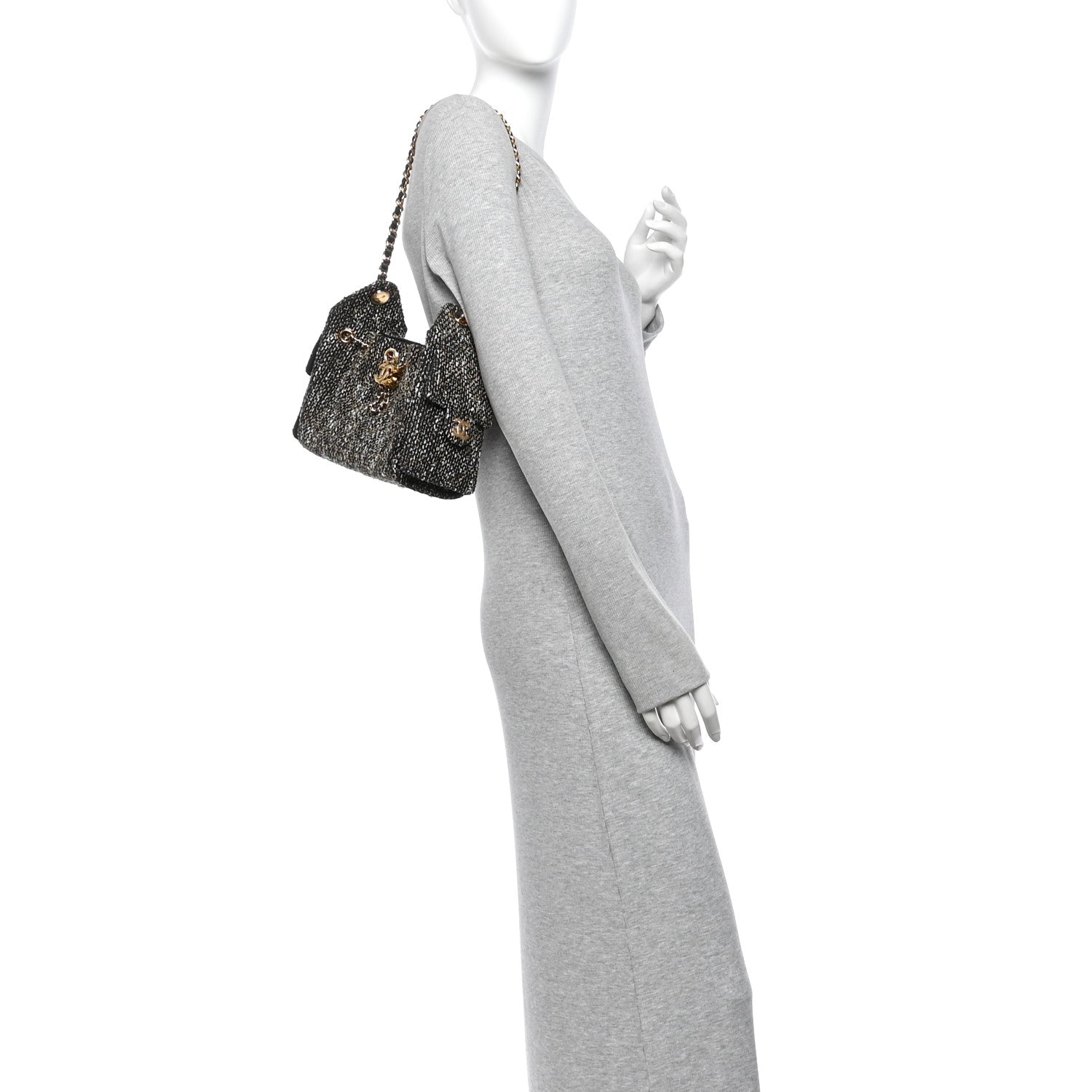Chanel Tweed Quilted Mini Chanel 25 Handbag Black Ivory 2 of 11
