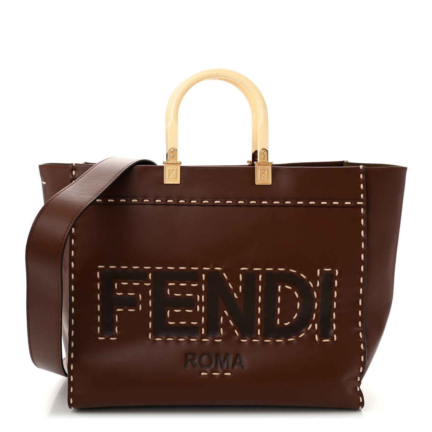 Vitello King Plexiglass Macro Stitchings Medium Fendi Sunshine Shopper Tote Praline