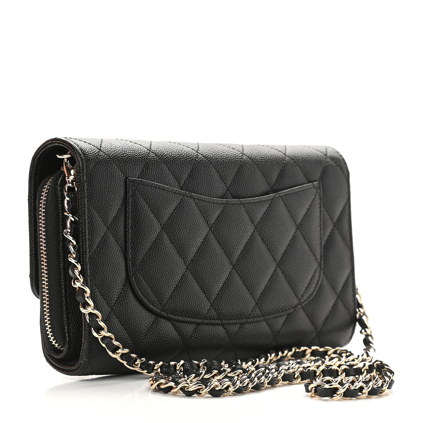 Caviar Quilted Flap Phone Holder With Removable Chain Black
