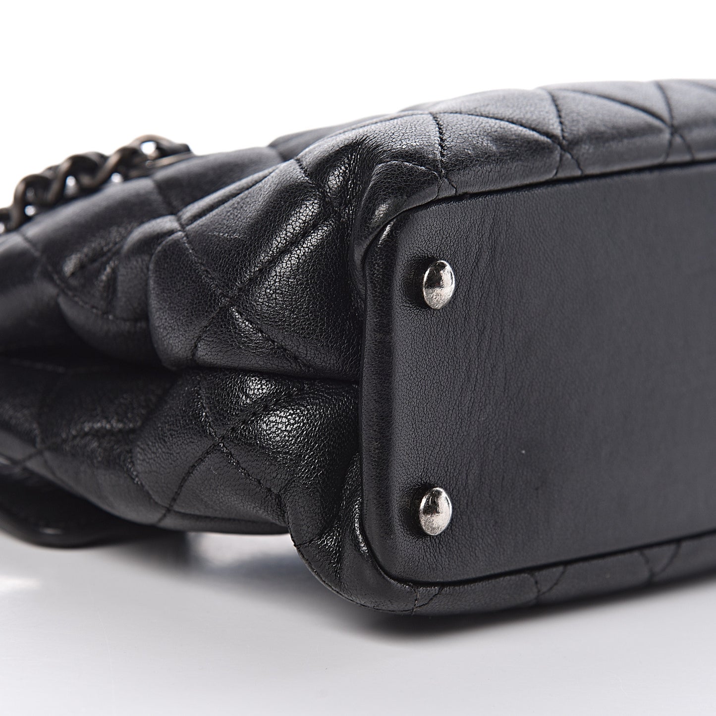 Shiny Sheepskin Quilted Small Shopping Tote Black