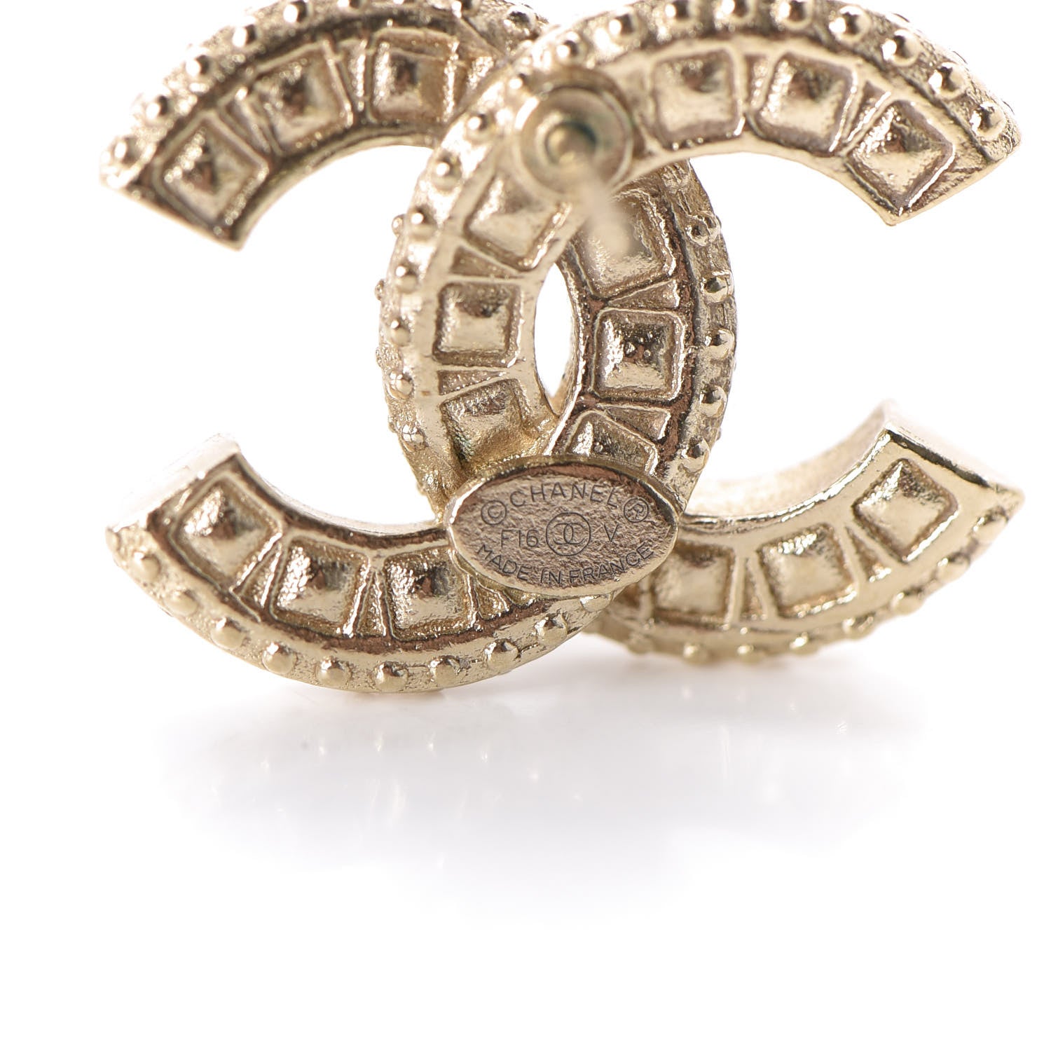 Chanel Crystal Timeless CC Earrings Light Gold 4 of 4