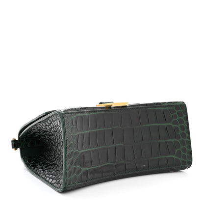 Balenciaga Shiny Calfskin Crocodile Embossed Small Hourglass Top Handle Bag Forest Green 4 of 14
