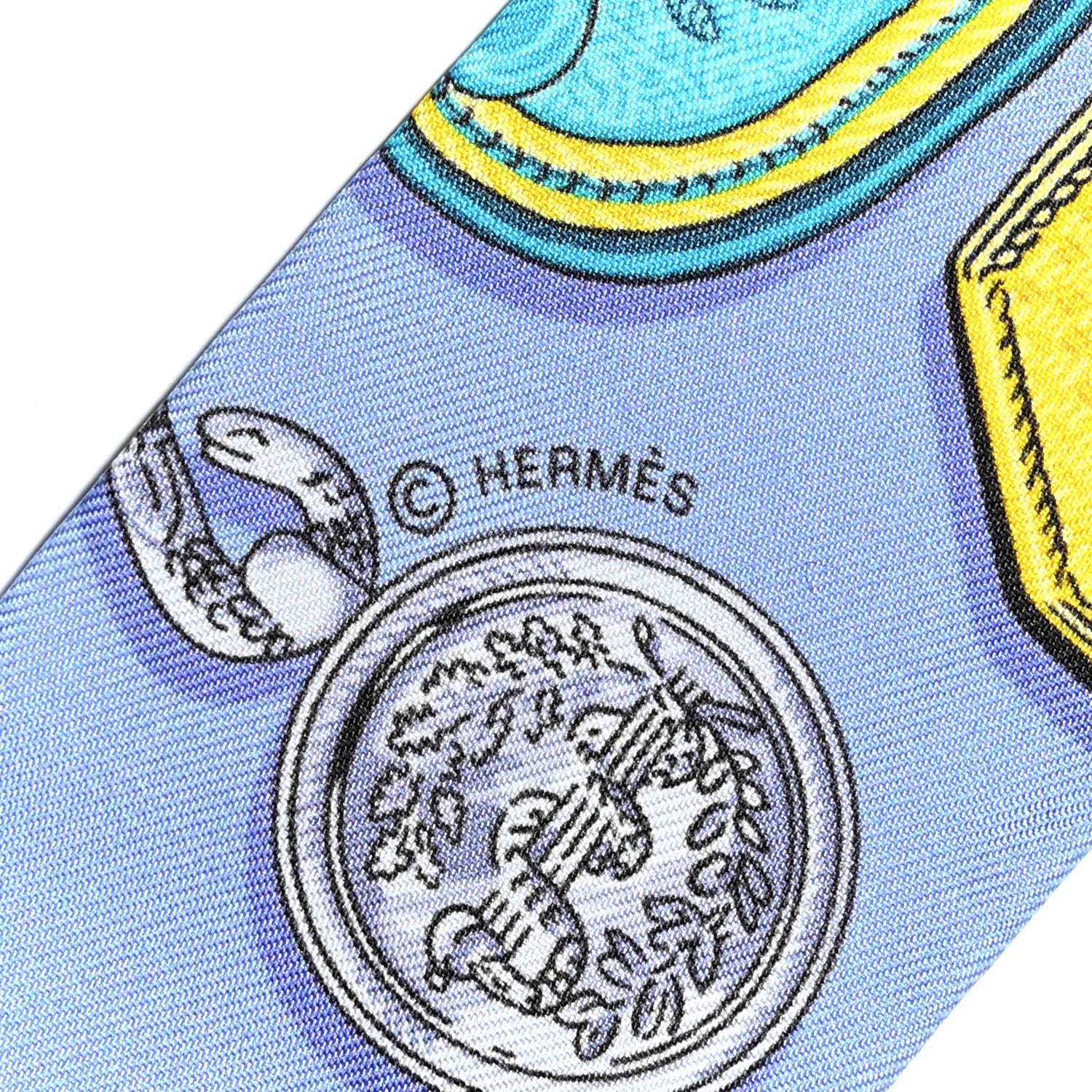 Hermes Silk Epaulettes Twilly Lavande Turquoise Jaune 3 of 5