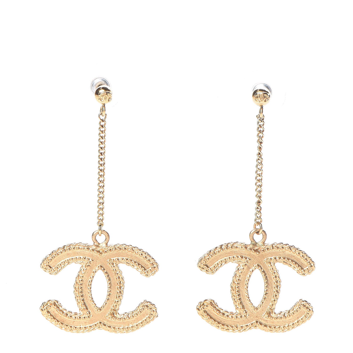 Chanel CC Drop Earrings Matte Gold 1 of 6