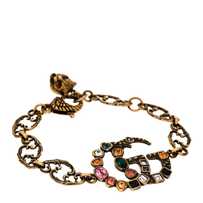 Gucci Oxidized Metal Crystal Double G Bracelet Aged Gold Multicolor 1 of 5