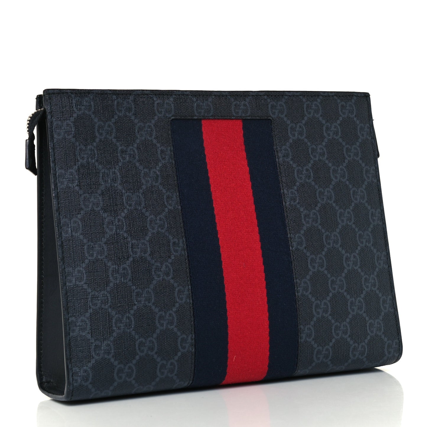 GG Supreme Monogram Selleria Calfskin Web New Web Cosmetic Case Black