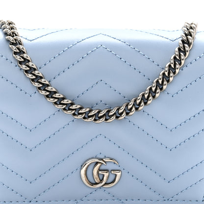 Gucci Calfskin Matelasse GG Marmont Mini Wallet On Chain Porcelain Light Blue 6 of 8