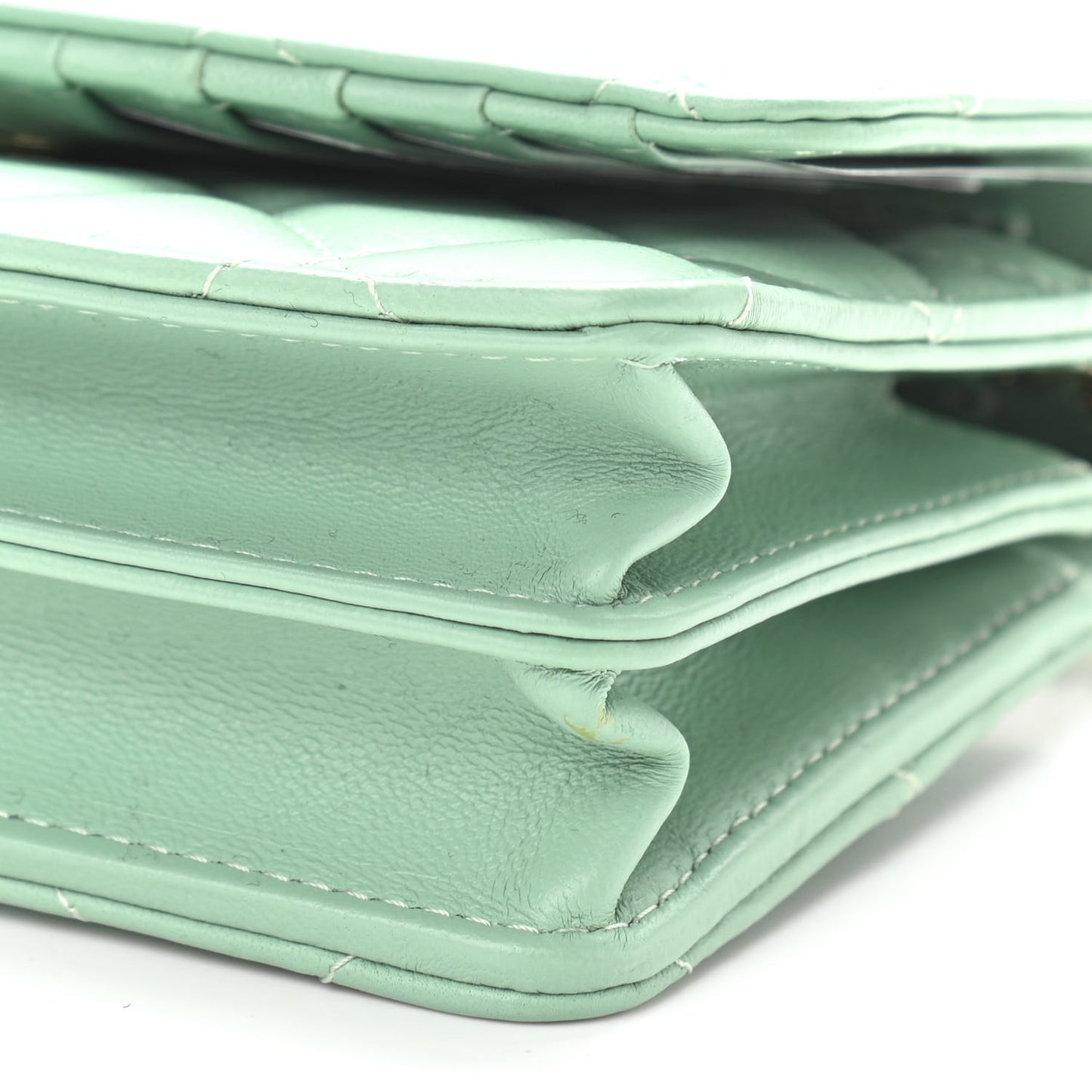 Lambskin Quilted Mini Wallet On Chain WOC Light Green