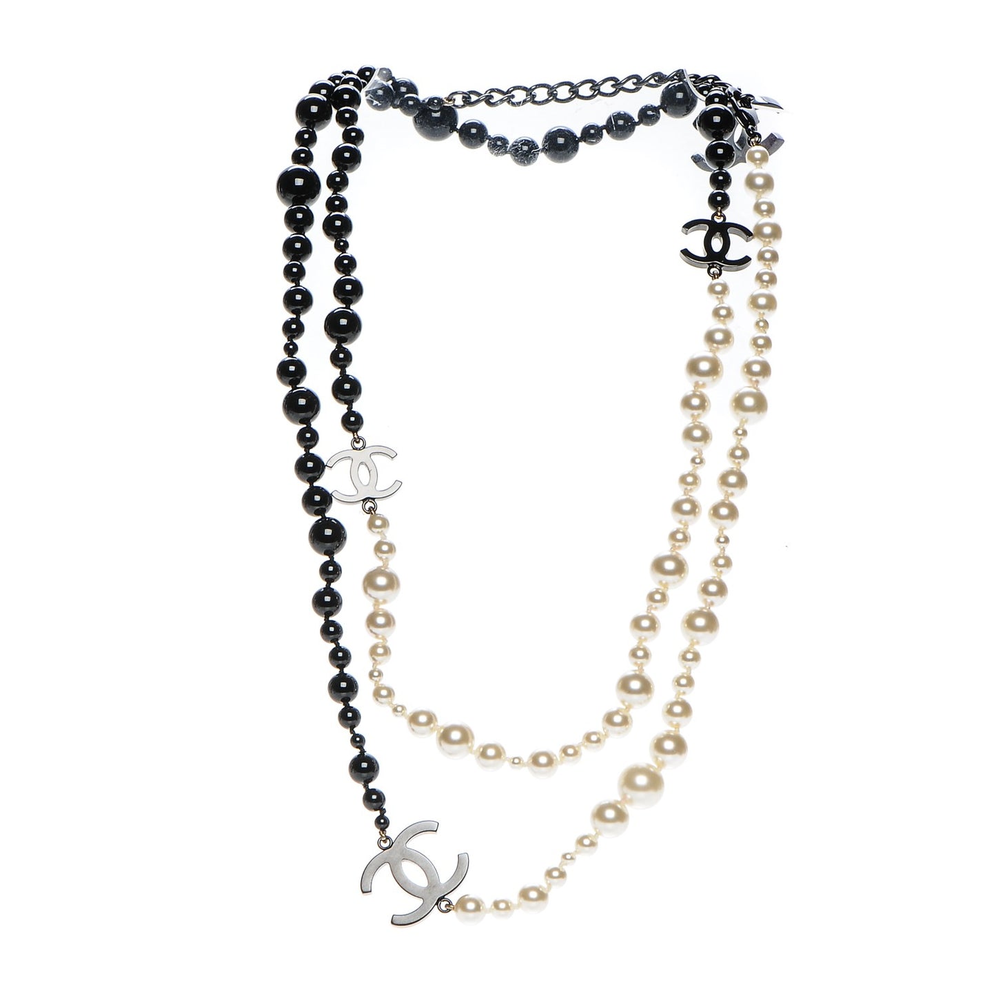 Pearl Beaded CC Long Necklace Black White