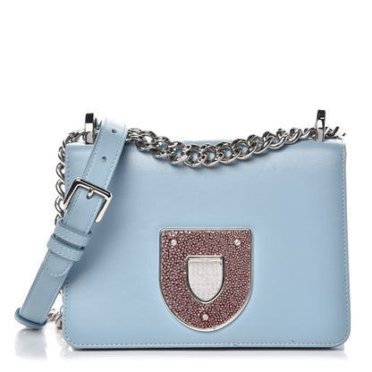 Christian Dior Glossy Calfskin Shagreen Badge Diorama Club Bag Ice Blue 1 of 8