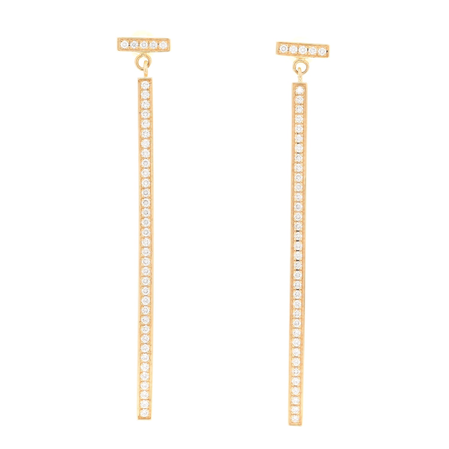 Tiffany 18K Yellow Gold Diamond T Bar Earrings 1 of 5