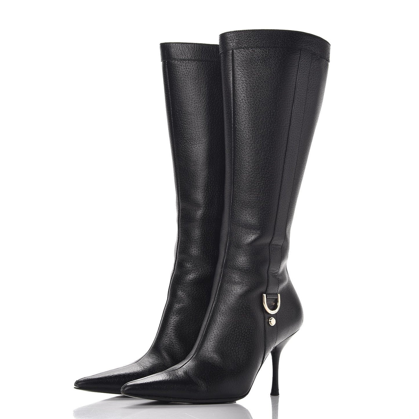 Calfskin D Ring Knee High Boots 7.5 Black