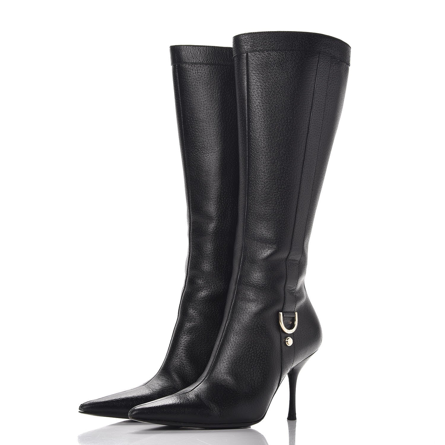 Gucci Calfskin D Ring Knee High Boots 7.5 Black 3 of 12