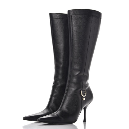 Gucci Calfskin D Ring Knee High Boots 7.5 Black 3 of 12