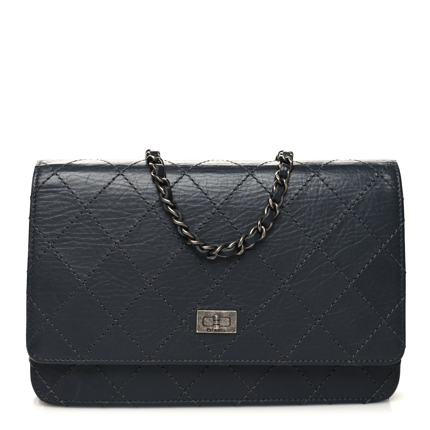 Chanel Aged Calfskin Quilted Reissue Wallet On Chain WOC Navy 1 of 11