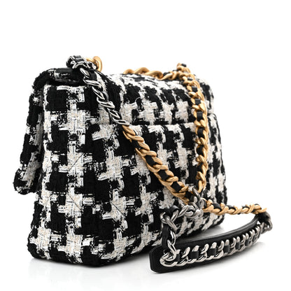 Chanel Tweed Quilted Large Chanel 19 Flap Black Ecru White 3 of 11