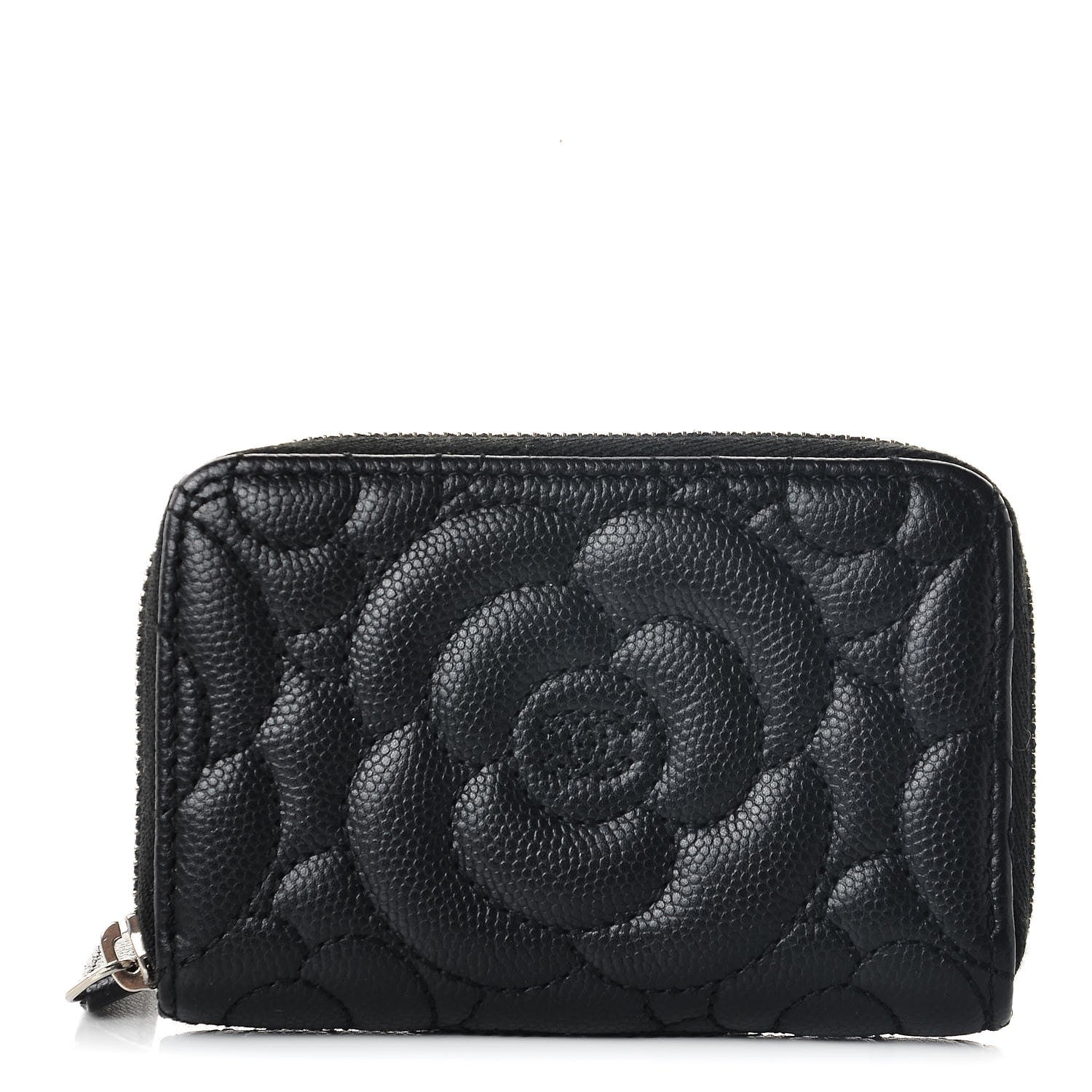 Chanel Caviar Camellia Embossed Zip Coin Purse Black 1 of 8