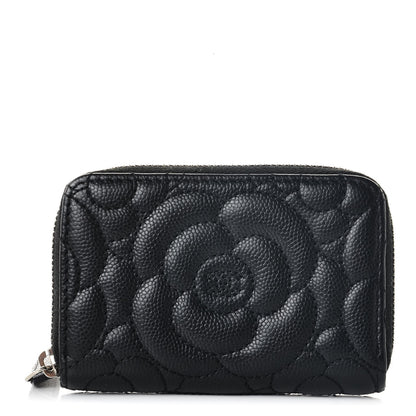 Chanel Caviar Camellia Embossed Zip Coin Purse Black 1 of 8