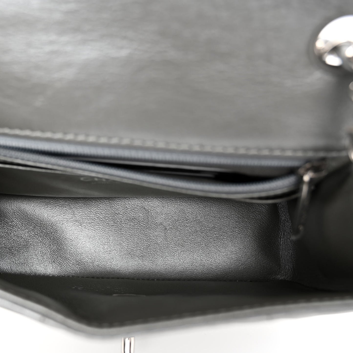 Glazed Calfskin Grommet Embellished Mini Airline Rectangular Flap Silver
