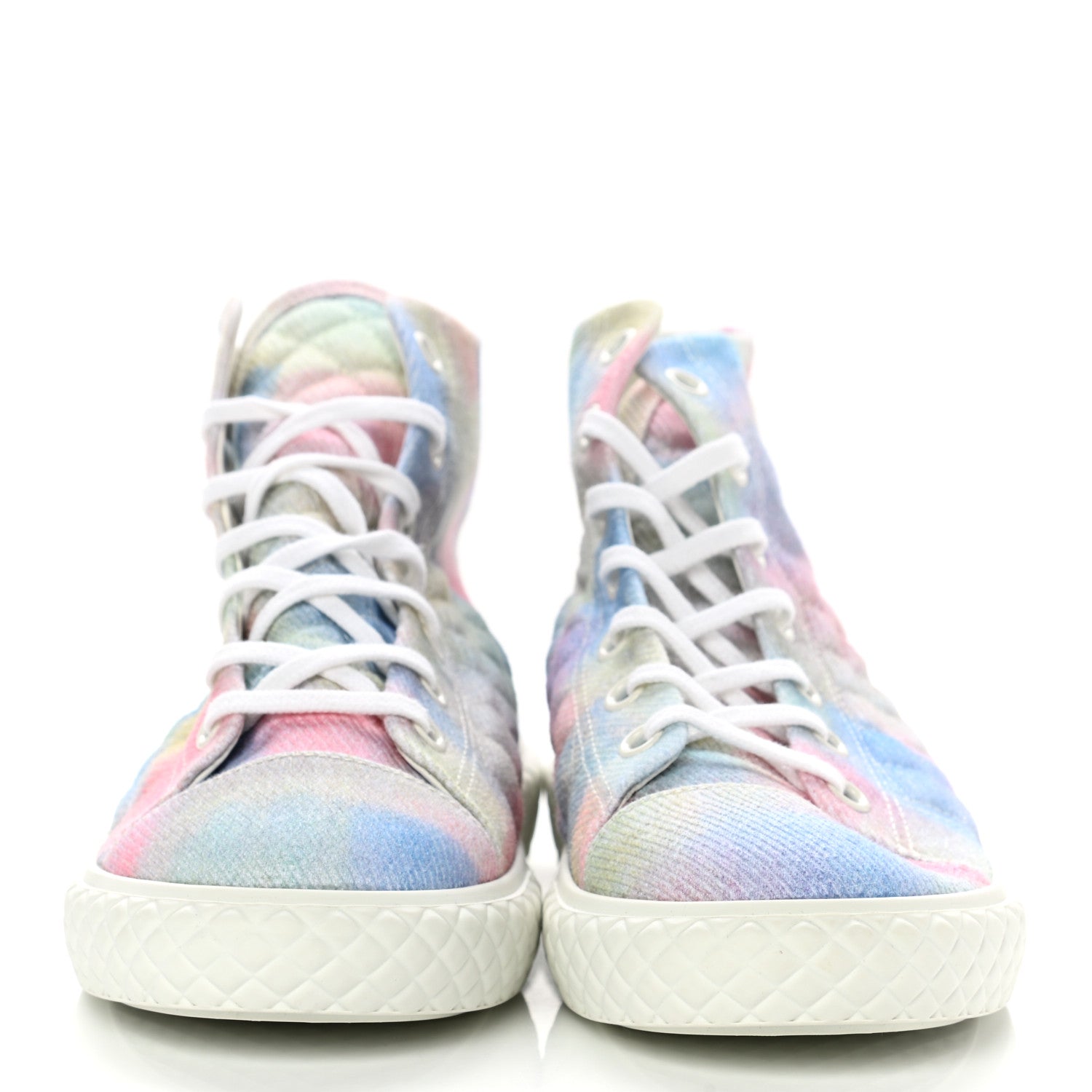 Chanel Printed Fabric Quilted High Top Sneakers 41 Green Pink Blue 2 of 8