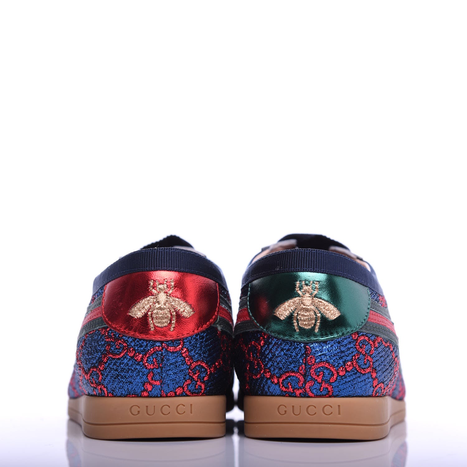 Gucci Lurex Calfskin Web GG Monogram Womens Falacer Sneakers 37 Iridescent Blue Iridescent Red Silver 8 of 11
