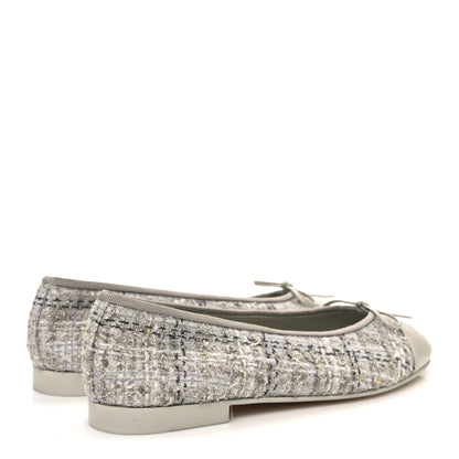 Chanel Tweed Lambskin Cap Toe Ballerina Flats 39 Grey Multicolor 5 of 10